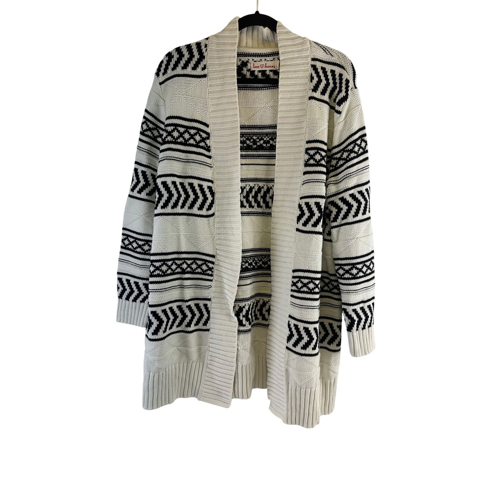 Hanna Andersson Love Hanna Cardigan Sweater White Black Geo Stripe Knit Women XL